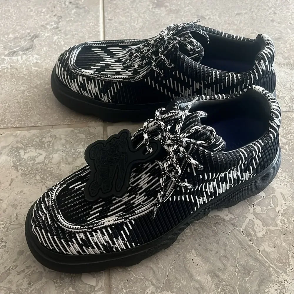 Burberry Creeper Check Woven Lace Up Boots, Black, NWT, Size EU 44